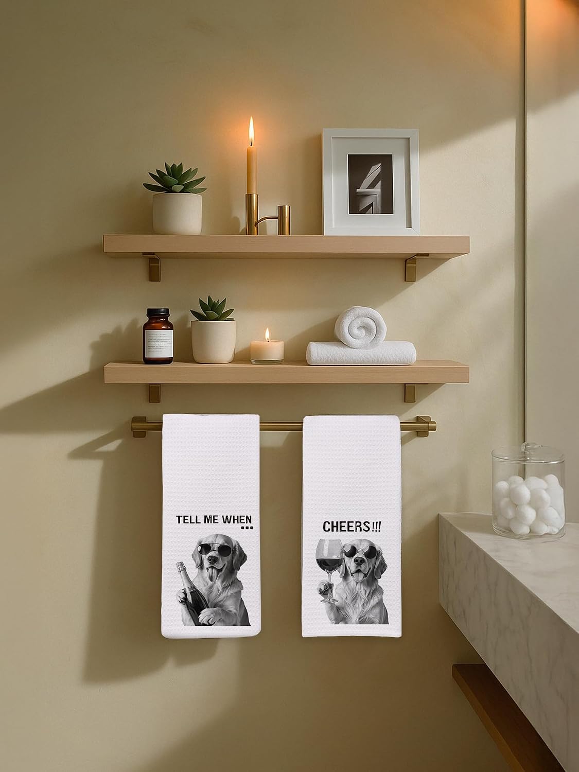 Funny Golden Retriever Wine Kitchen Towels Set of 2, Golden Retriever Lover Gifts Hand Towels for Kitchen Bar Cart, Wine Lover Gifts, Dog Cheers Decorative Dish Tea Towel Dishcloth665