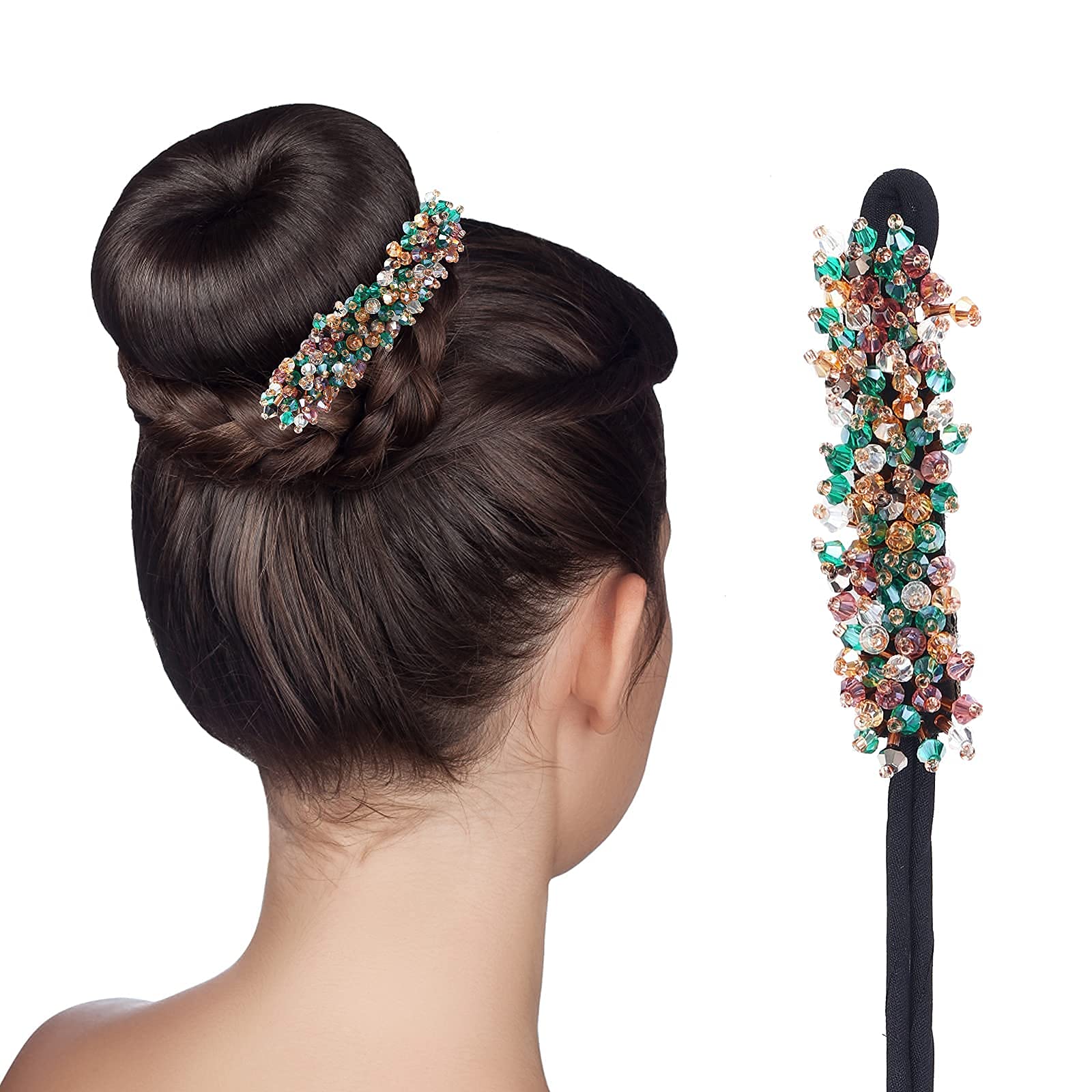 Molain Rhinestone Hair Bun Shaper Hair Styling Deft Bun Hairpin Ponytail Holder Barrettes Hairstyle Accessories for Women, Elegant Deft Bun, Flower Bud Head Coil Hair Tool 1 Piece