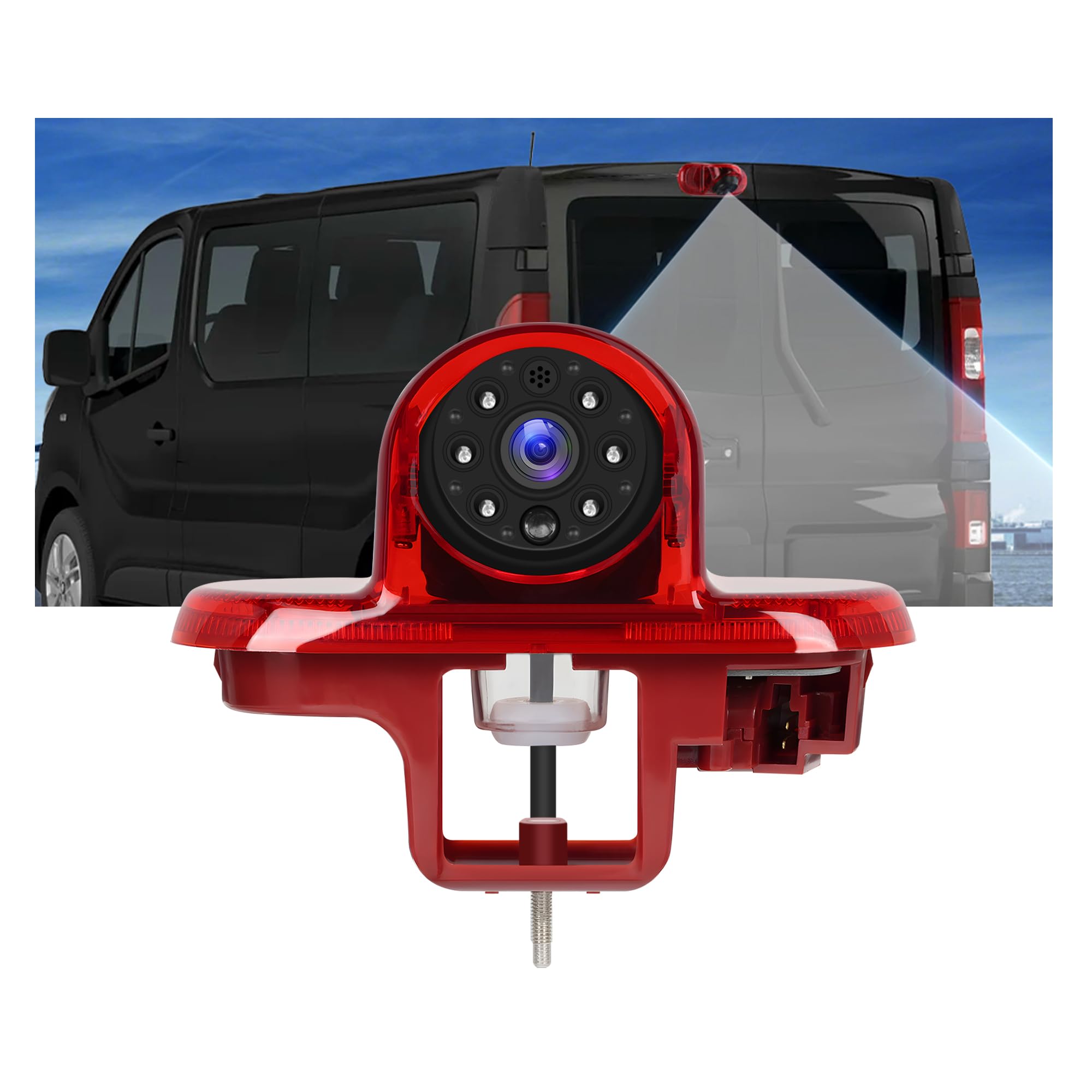 Rimoody Cámara para Tercera Luz de Freno para Renault Trafic/Opel Combo/Opel Vivaro 2001-2014, Cámara de Visión Trasera Visión Nocturna IR, Resistente al Agua IP67/Ángulo Ajustable/Línea inversa