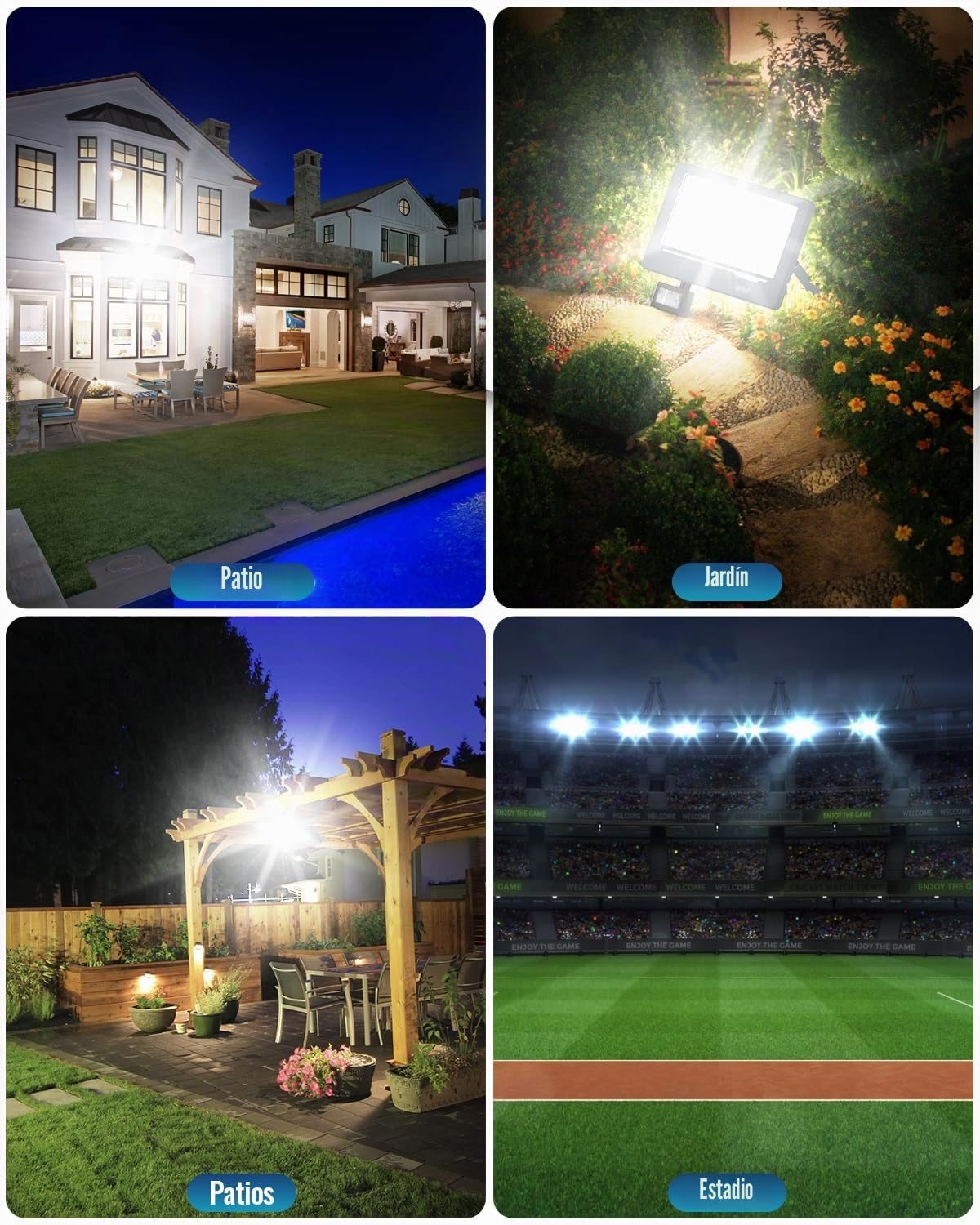 Focos LED Exterior con Sensor de Movimiento 100W 10000LM 2 Piezas - 6500K Foco LED con Sensor de Movimiento IP66 Impermeable para Jardin Patio
