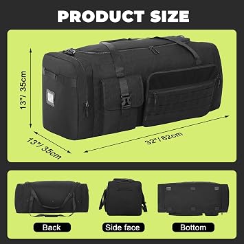 100L Sports Duffle Bag 32 Large Gear Bag for Men & Youth, Baseball, Soccer & Track Equipment, Heavy Duty Travel Weekender & Flight Duffel with Large Side Pockets (Black)
