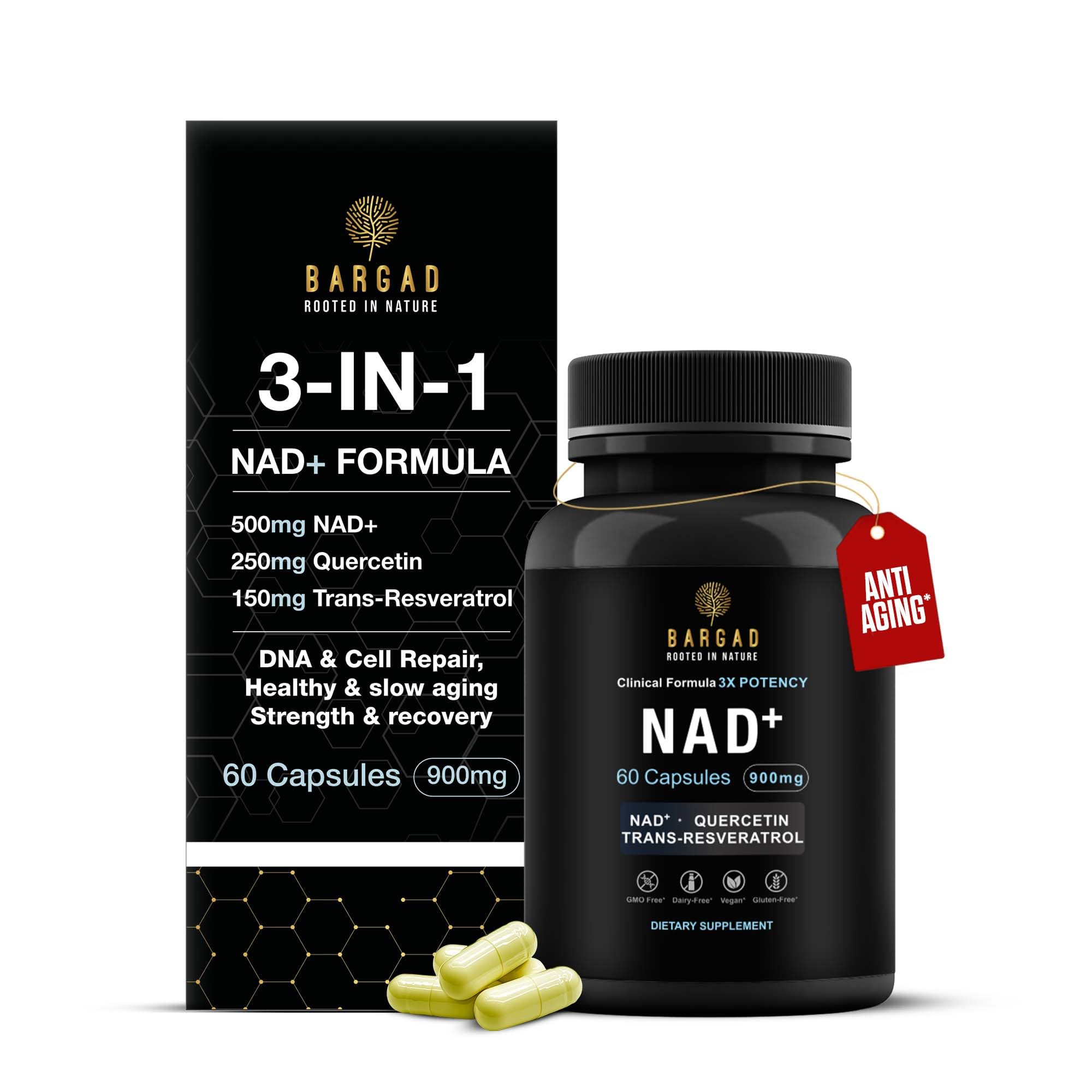 NAD+ Supplement for Anti Aging & Cell Regeneration | NMN Supplement Alternative - NAD with Resveratrol & Quercetin | Boosts Mitochondrial Health,