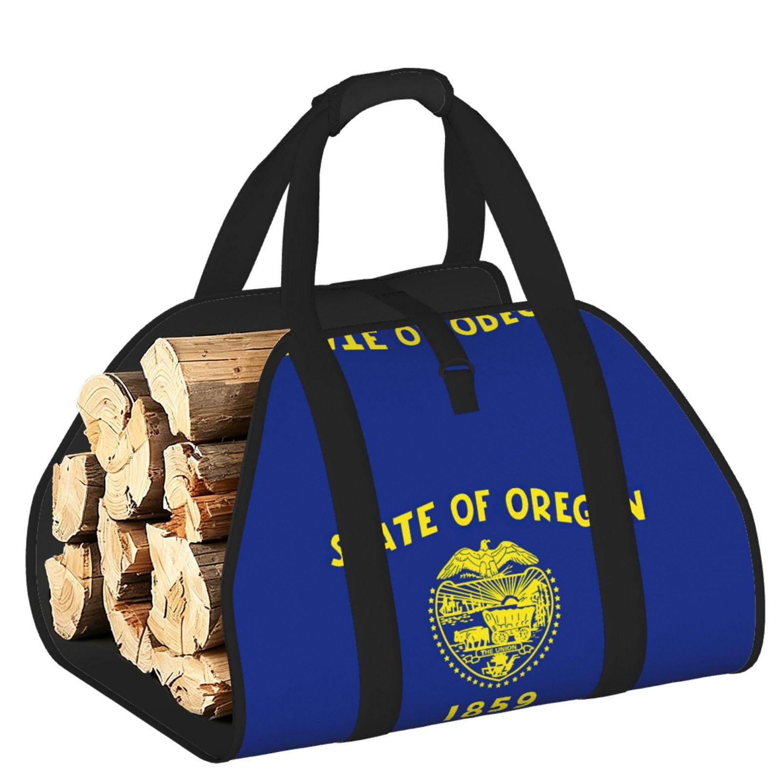 Oregon State Flag Printed Firewood Carrier Bag, Log Tote with Open-Ended Design for Camping Outdoor Wood Hauling