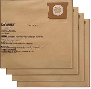 4 PACK DEWALT Dust Bags DXVA19-4101, DEWALT Vacuum Bags for 6-10 Gallon Wet/Dry Vacuum, Shop Vac Bag Compatible with DXV06P DXV09P DXV09PA DXV10P DXV10PL DXV10S DXV10SA DXV10SB