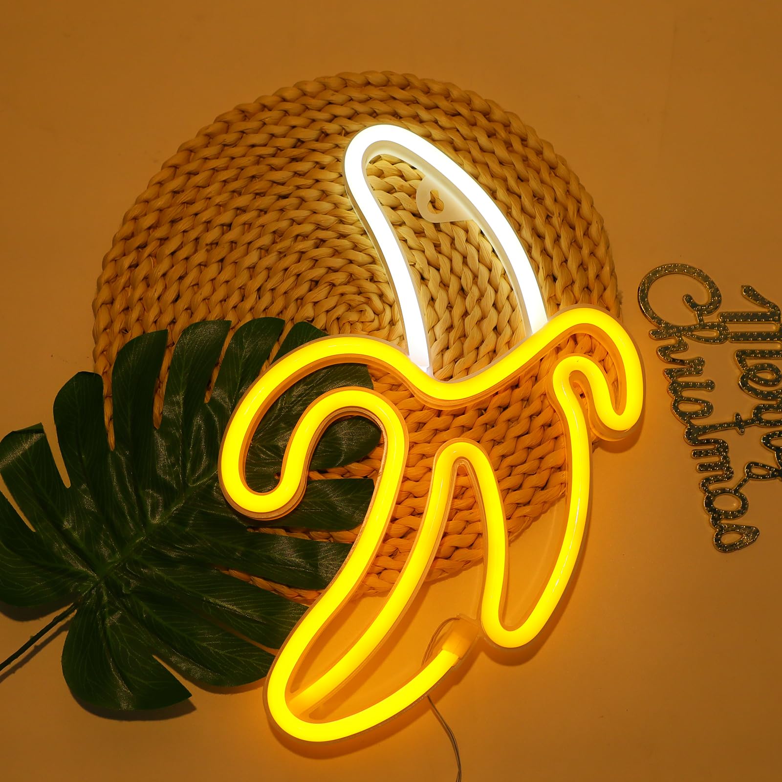 DWOOKE Banana Neon Sign, Fruit LED Neon Light for Wall Decor, USB/Battery Powered Night Light for Bedroom, Kids Room, Kitchen,Party, Home Decor