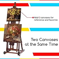 Vista 4 de MEEDEN Caballete de estudio con marco en H, caballete de madera de haya ajustable, soporte de caballete de piso para pintura, plano móvil e