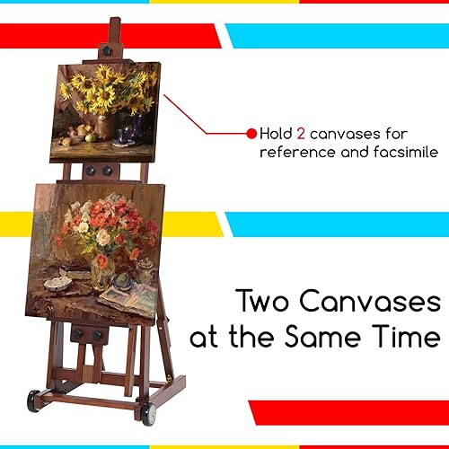 Miniatura 4 de MEEDEN Caballete de estudio con marco en H, caballete de madera de haya ajustable, soporte de caballete de piso para pintura, plano móvil e