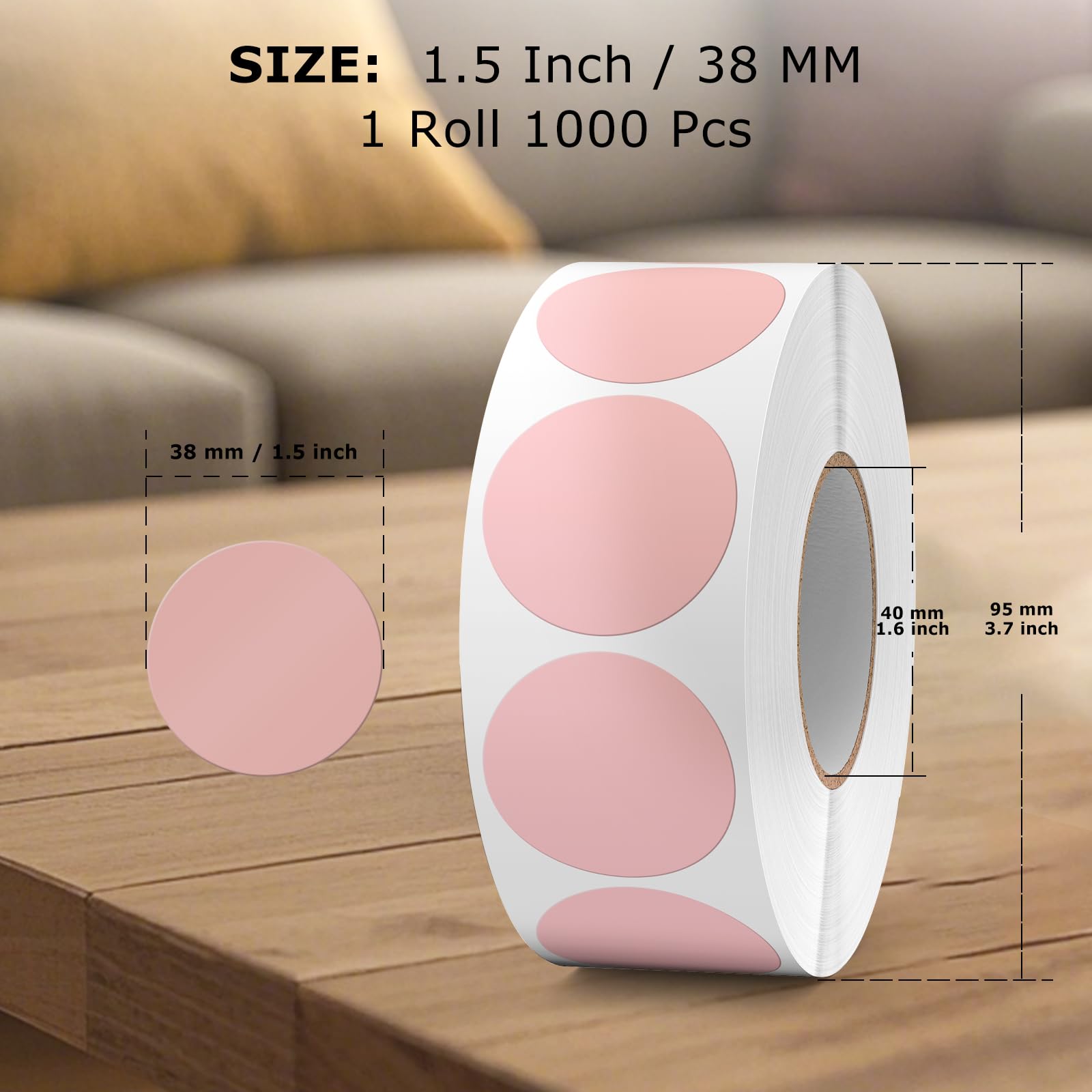 FINDAT 1000PCS Pink Round Labels 38mm Colour Coding Circle Stickers Vinyl Removable Waterproof Name Tags for Envelopes Sealing Bottle Jar - Image 2