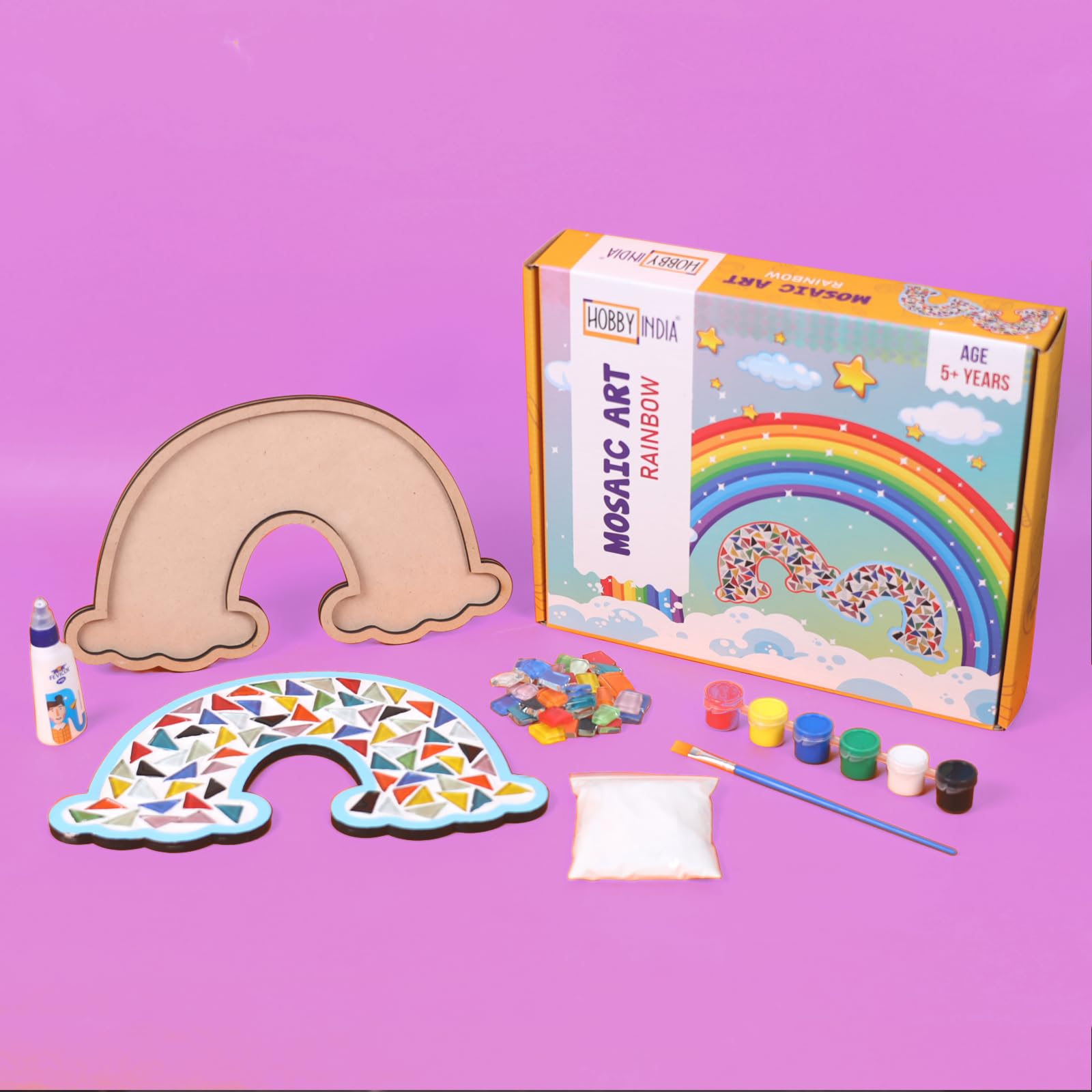 HOBBY INDIA Mosaic Art Kit for Kids & Adults | DIY Mirror Craft Set with Tiles, Stickers & Butterfly Designs | Creative Wall Decor Activity | Birthday Gift for Boys & Girls (Rainbow)