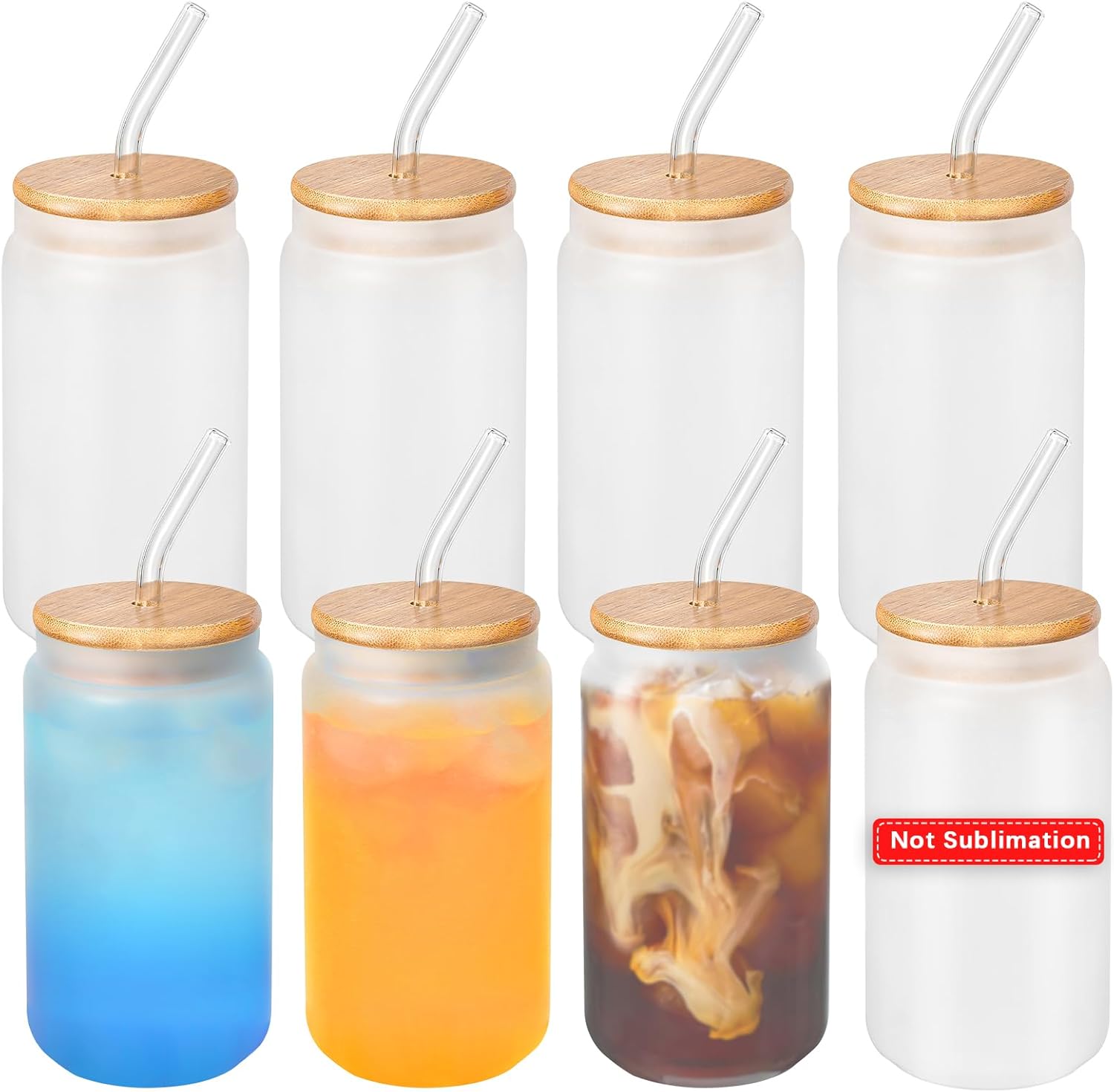 TOLDATLI Frosted Glass Cups with lids and Straws, 16oz