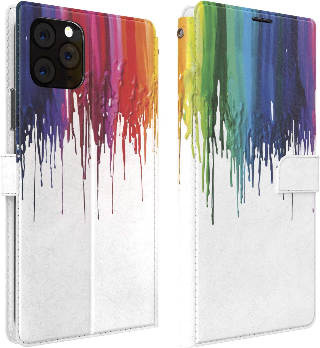 Mertak Wallet Case Compatible with iPhone 15 Pro Max 14 Plus 13 Mini 12 11 SE Xr Xs 8 7 6 Art Magnetic Cute Card Holder Abstract Paint Slim Dripping Cover Protective Rainbow Flip Colorful Foldable