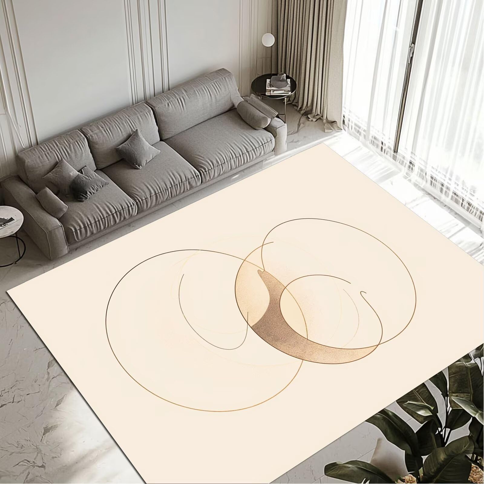 Grand tapis de salon lavable crème 160x230 cm idéal pour une salle à manger