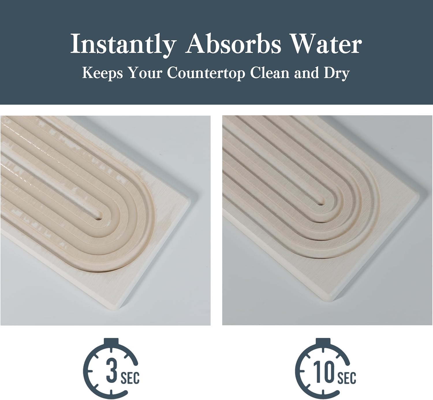 Stone Faucet Mat for Kitchen Sink, Quick Drying Mats, Water Absorbing Guard & Sink Protectors, Diatomite Bathroom Counter Tray, Kitchen Decor Home Accessories - White, Large, 23.6''x4''