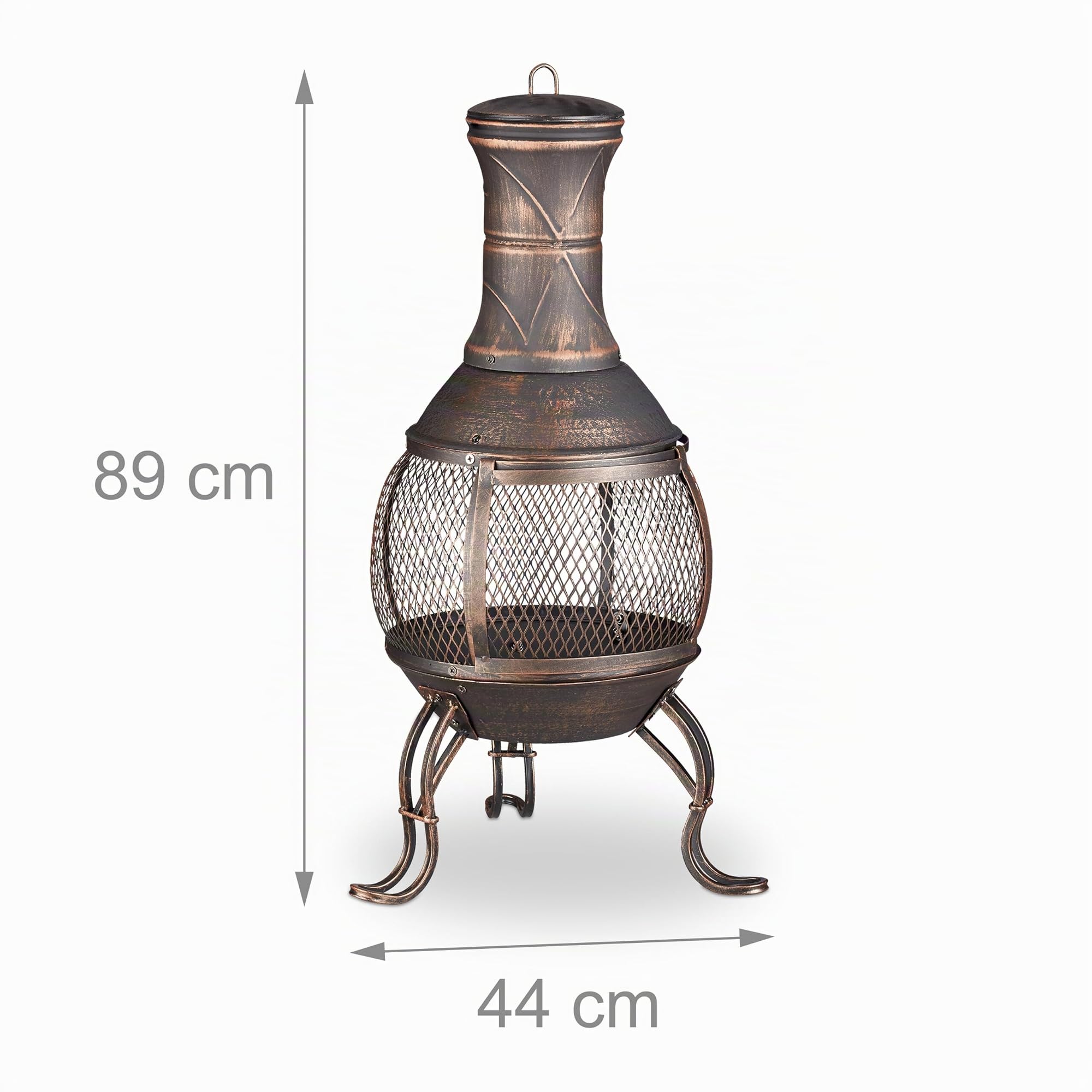 Relaxdays Forno Azteco, Attizzatoio, Graticola per la Legna, Griglia Parascintille, Giardino, Antico, Alto 89 cm, Bronzo