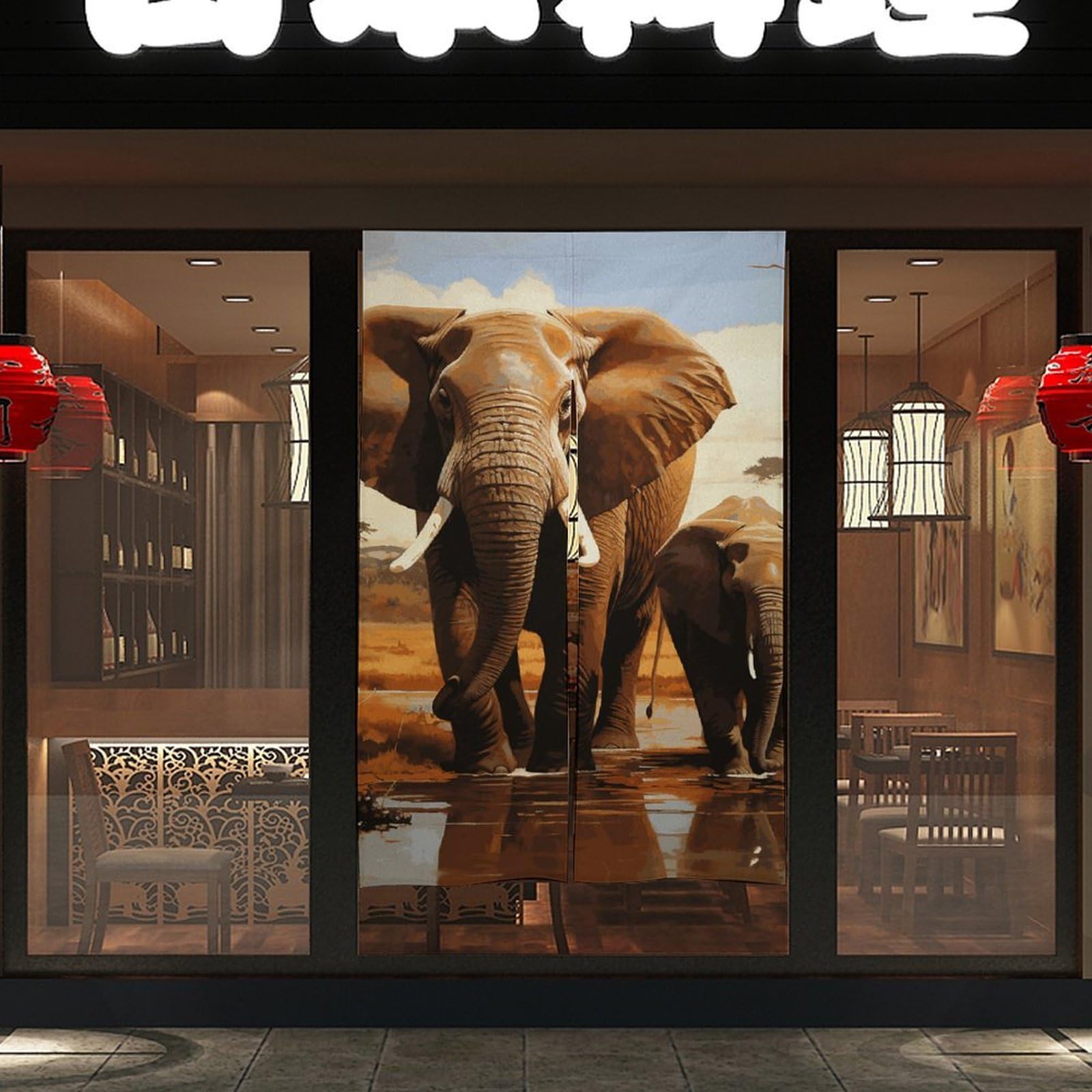 NTVOWPZO Elephant Family Door Curtain for Doorway Privacy Dividers Fengshui Curtain Fabric Door Cover Blackout WindowCurtain for Home Bedroom Kitchen Decor 34x57in 2 Panel