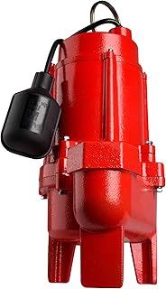 Red Lion RL50WA 115 Volt, 1/2 HP, 7200 GPH Sewage Pump with Piggyback Tethered Switch and 20-Ft. Power Cord, Red, 14942663