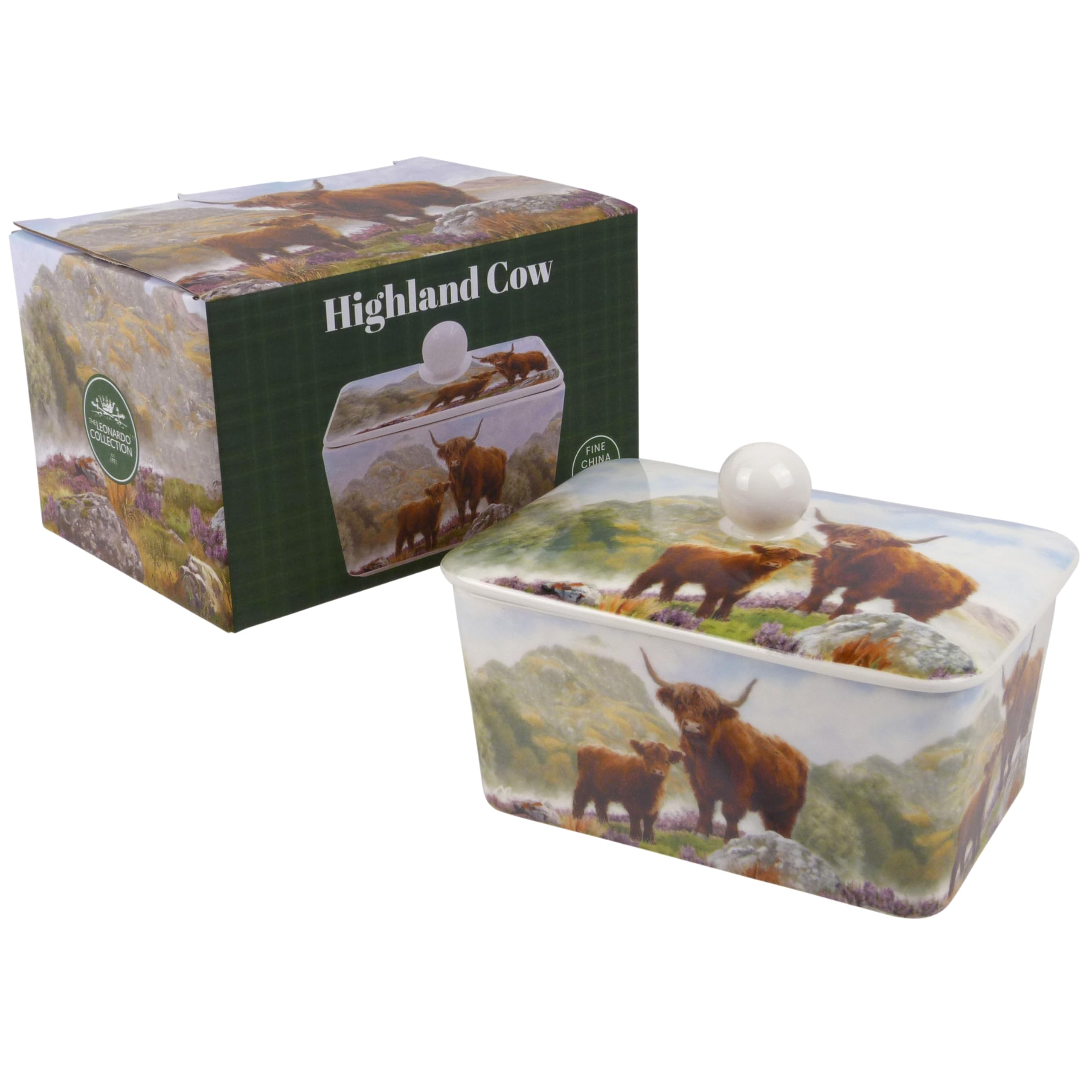The Leonardo Collection Highland Cow Butter Dish by Macneil Studios, White Or Light Cream