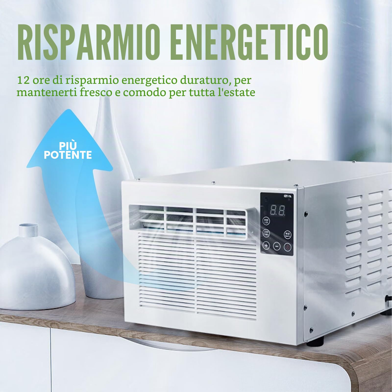 Condizionatore d'aria portatile, deumidificatore a raffreddamento rapido, senza unità esterna, compatto per camera da letto, cucina, appartamento in affitto, dormitorio