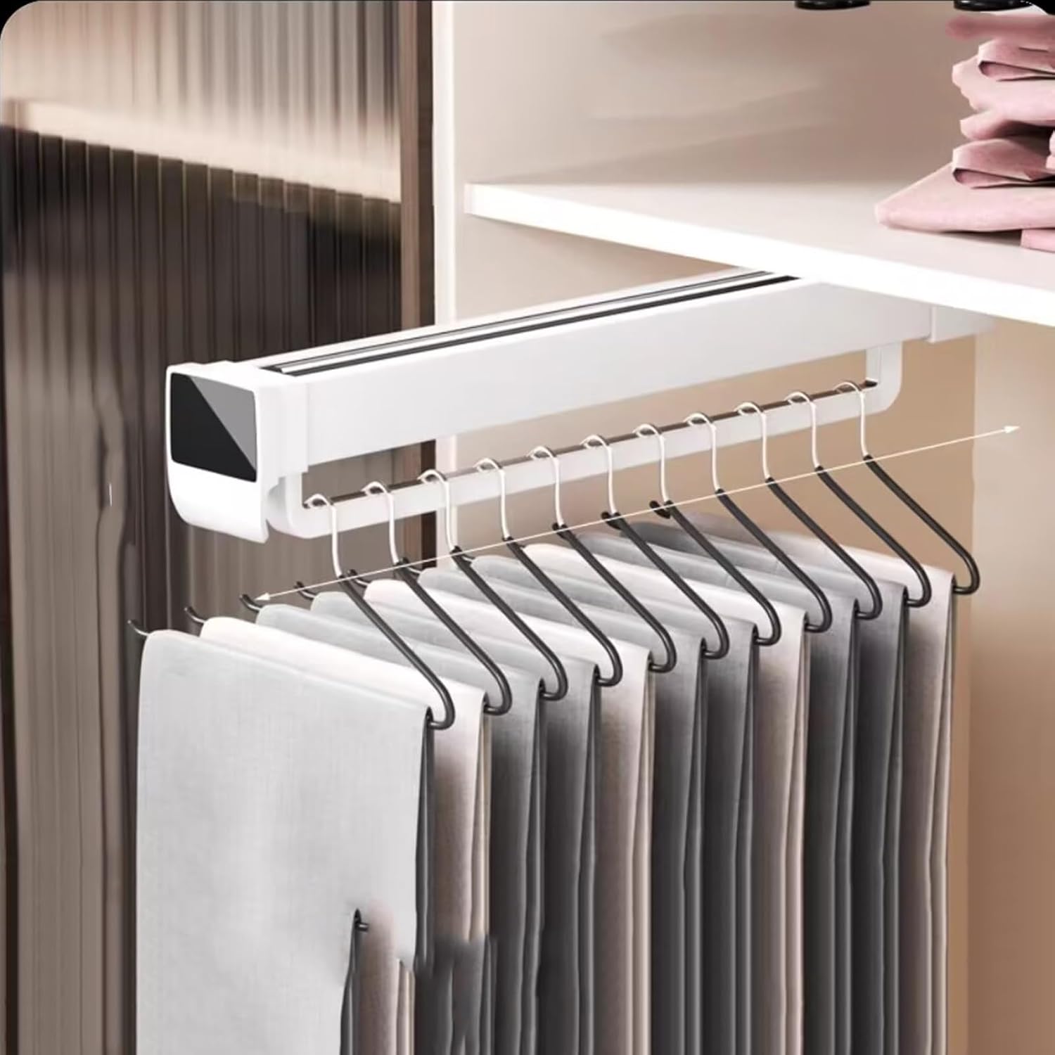 Adjustable Pull-Out Closet Rod 33-63cm - Space-Saving Clothing Rail, Easy-to-Use Trousers Rack for Wardrobe Storage Solution (B, 38cm/14.9in)