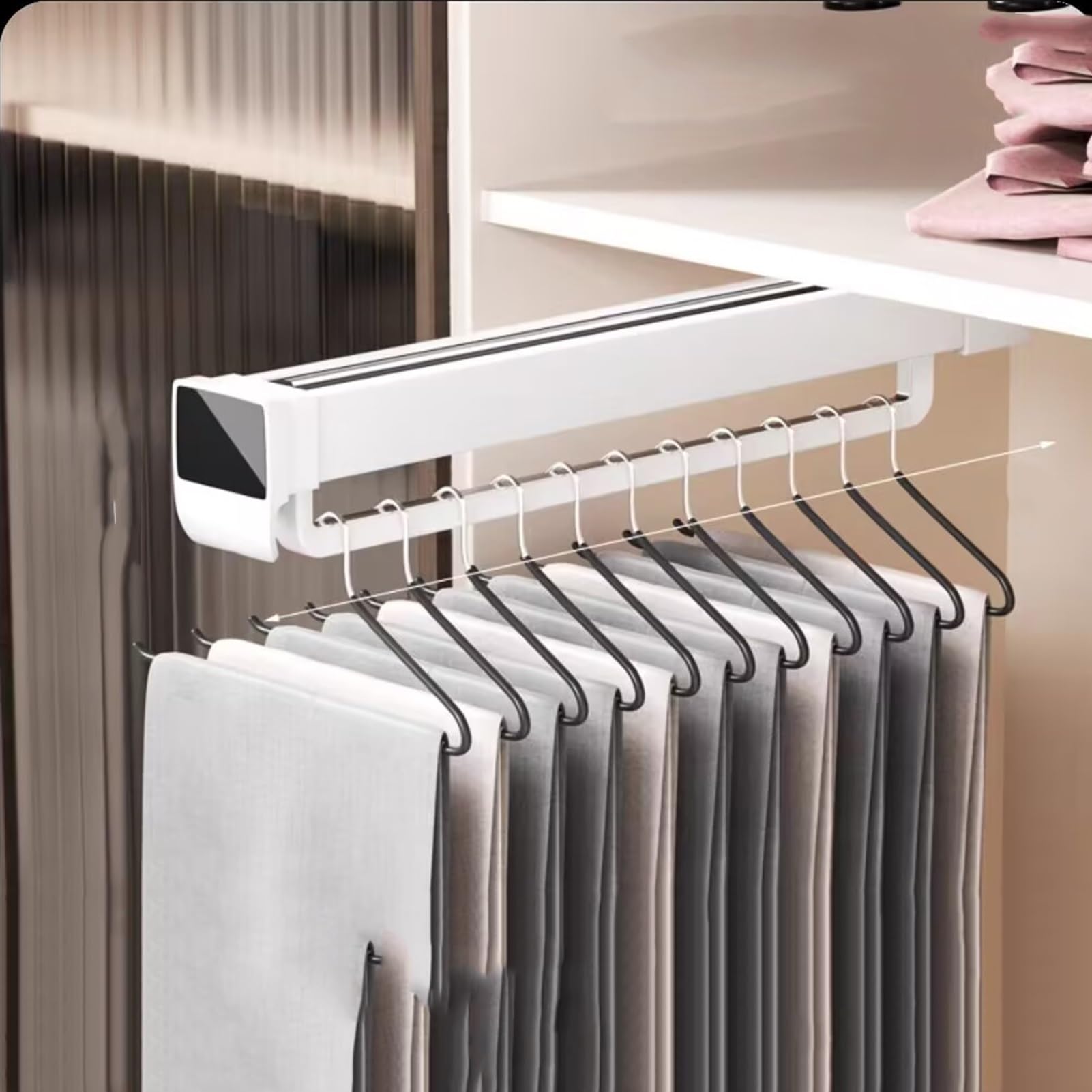 CAFIEDR Extendable Pull Out Closet Rod - Adjustable Clothes Rail 33-63Cm, Space-Saving Trousers Rack For Wardrobe, Easy Pull-Out Clothing Organizer.B-33cm/13in
