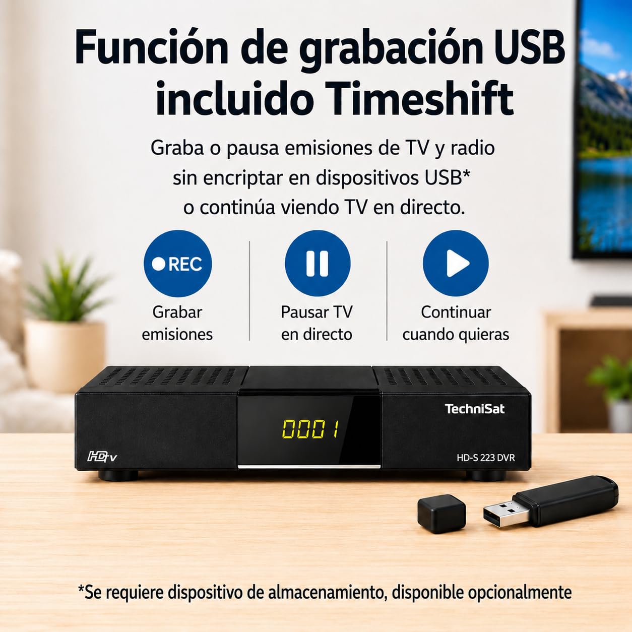 TechniSat HD-S 223 DVR - Receptor Satélite HD DVB-S2 con Grabación USB, HDTV, HDMI, Reproductor Multimedia USB, EPG 7 Días, Temporizador y Mando a Distancia, Negro