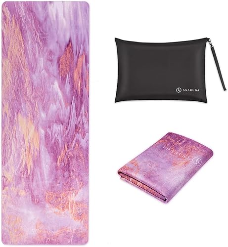 Tapete de yoga de viaje, antideslizante, de gamuza con bolsa de transporte, tapete de fitness multiusos con superficie antidesgarros de alta