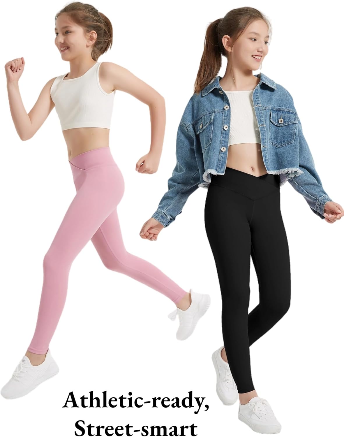 EXARUS 4 Pack Girls Leggings Teen Yoga Pants Crossover V Waist Ankle/Full Length High Waisted for Sports Tween Casual - Image 3