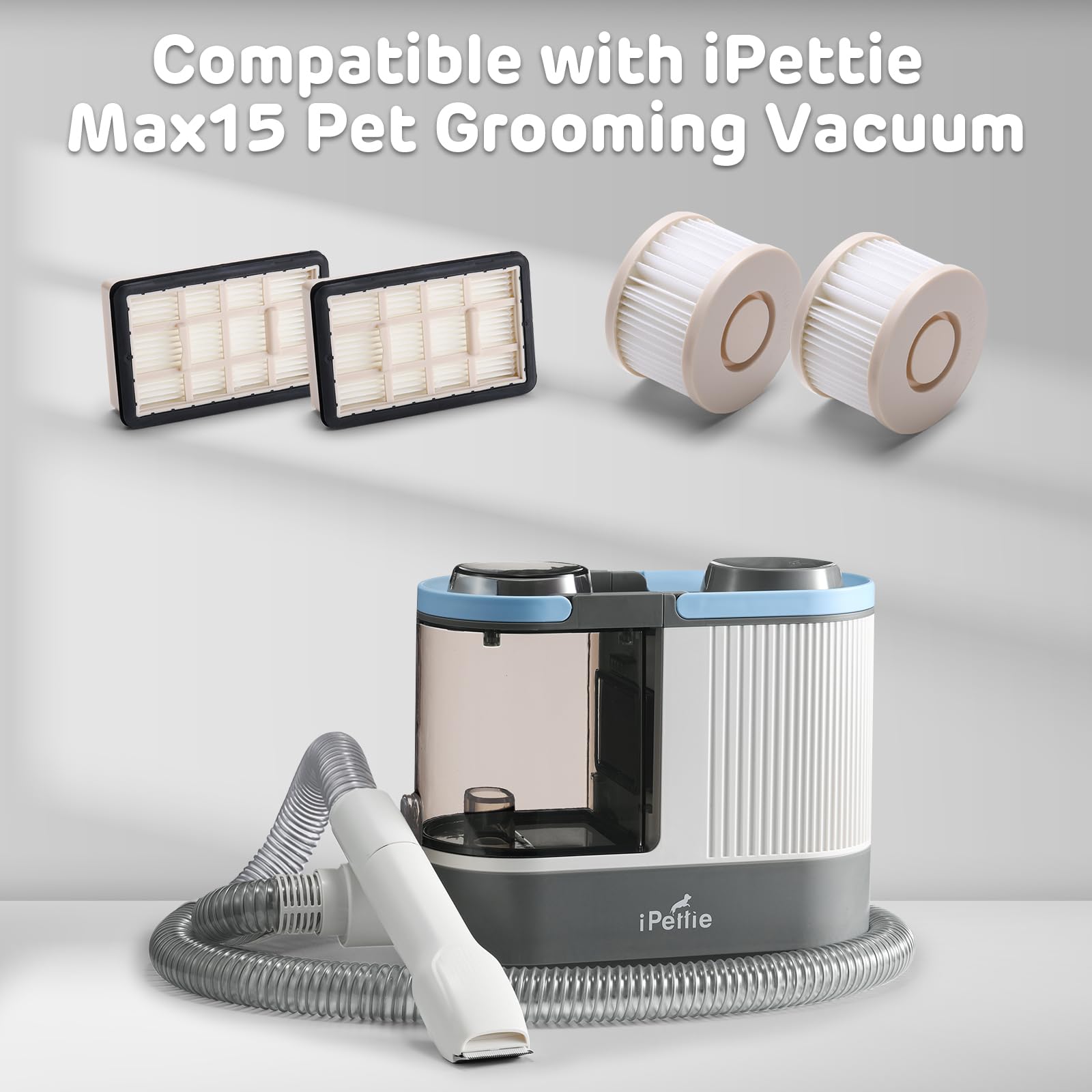 1 Set [3pcs] Replacement Filter with 1 Extra Outlet HEPA Filter - Compatible with iPettie Max15 Pet Grooming Vacuum - Replacement Filters for Optimal Performance