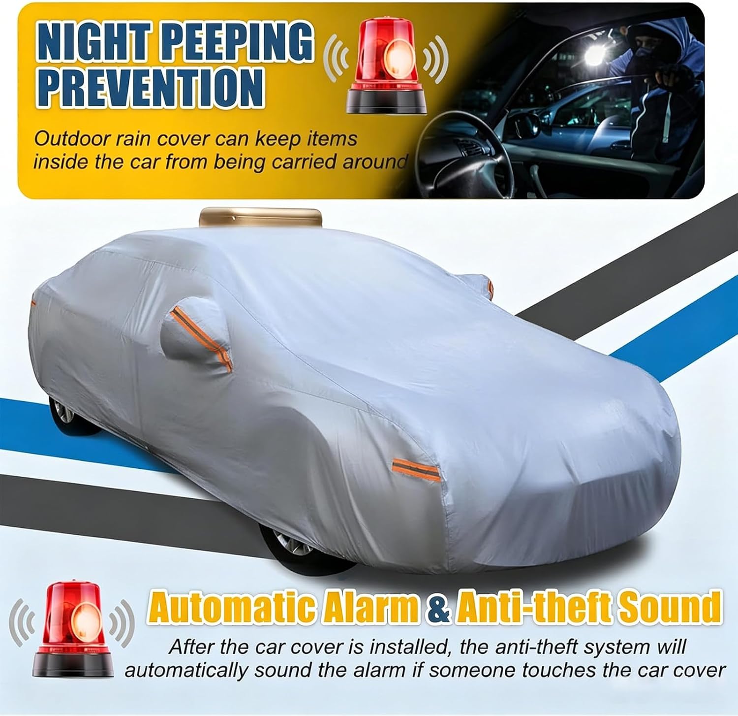 Solar Charging Smart Car Cover - Remote Control, Quick 10s Open, Waterproof & Sunproof, Anti-Theft Alarm for Sedan SUV MPV - Silver 3XL+ Outdoor Protection image 5