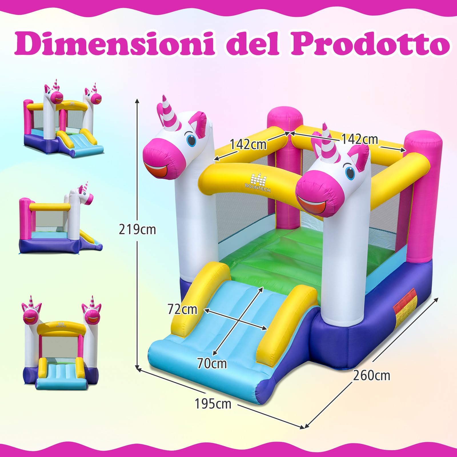 COSTWAY Castello Gonfiabile per Bambini, Casa Gonfiabile Unicorno per bambini con Scivolo e Area Salto, Parco Giochi Gonfiabile da 3-12 Anni, Adatto per Giardino, Esterno e Interno