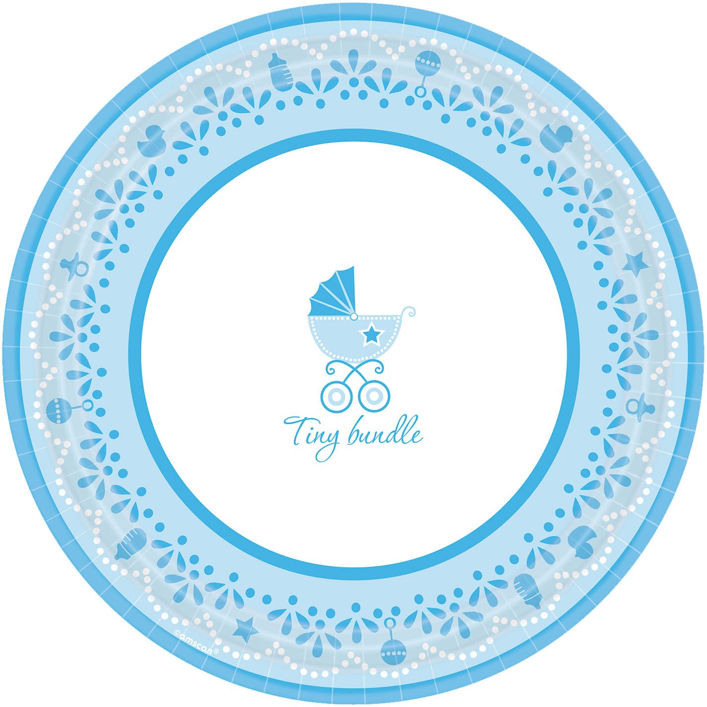 Assiettes en carton Amscan Baby Boy bleu blanc de qualité supérieure 26 cm