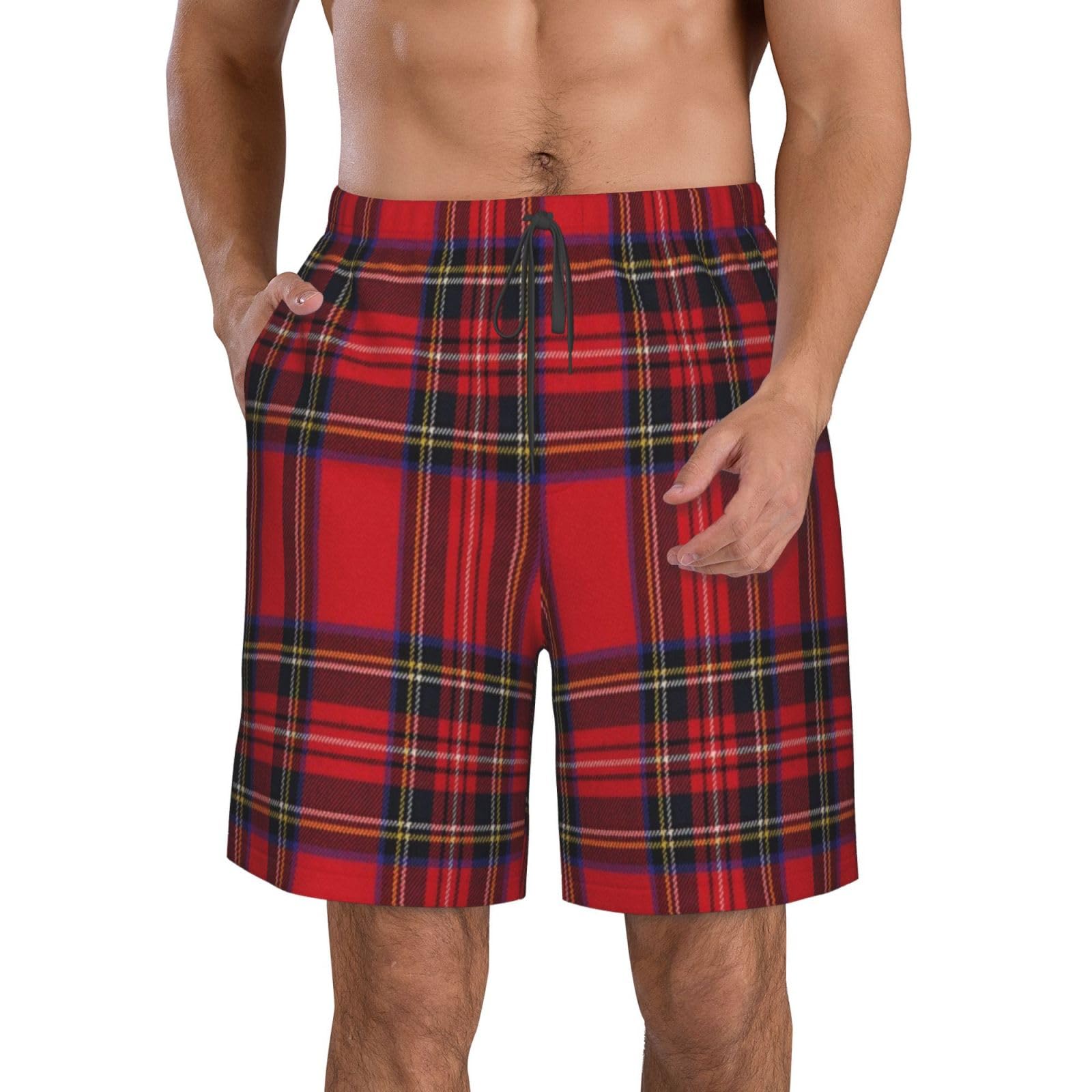 Hyaszst Beach Pants Breathable Shorts Quick-Drying Shorts Swimming Trunks Drawstring Casual Pants,Royal Stewart Tartan,As Shown,2XL