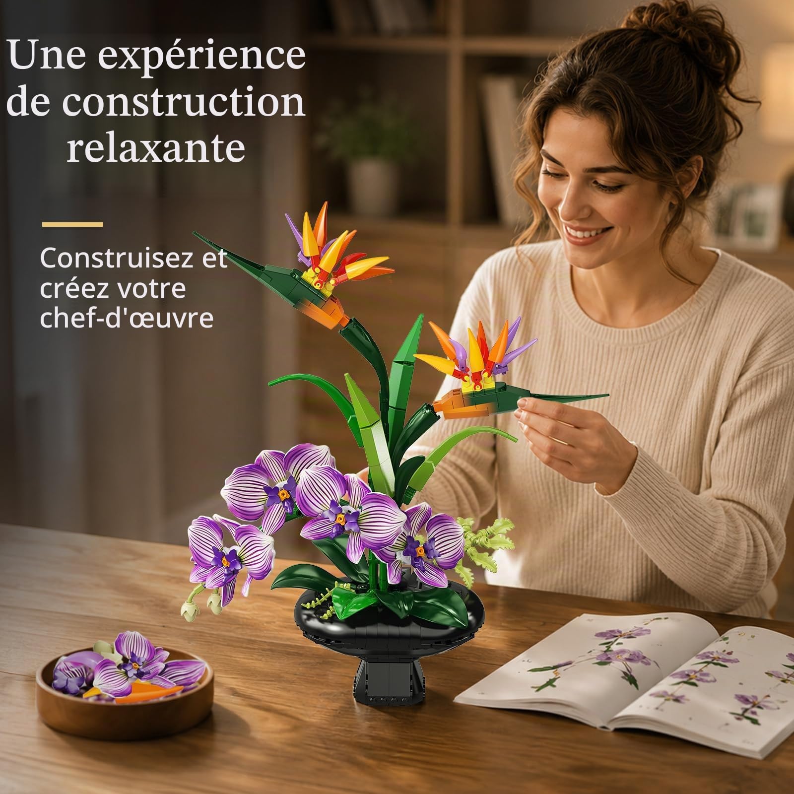 PLAXSOON Kit de Construction Orchidées pour Adultes, Botanique Décorative