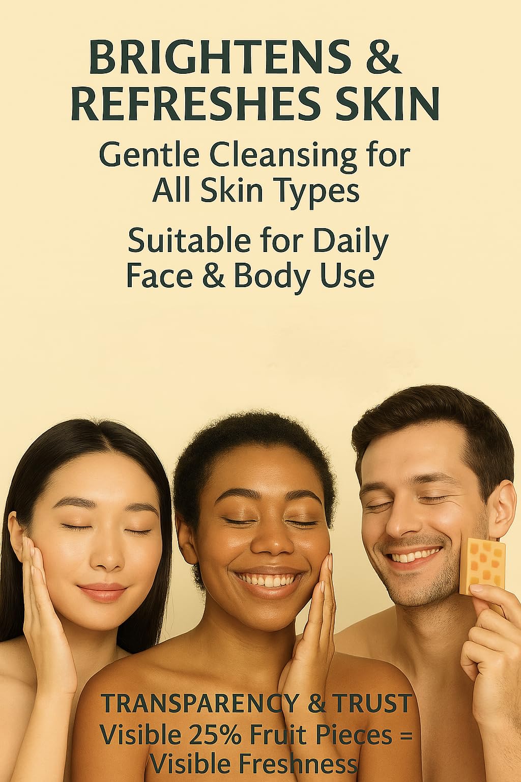 Refreshing Soap, Fruit Soap Bar, 4.4oz Handmade Herbal Cleanser with Papaya Orange Mango Extracts, Moisturizing Glycerine Hydrating for Dry Skin, Natural Vegan Face and Body Bar for Glow