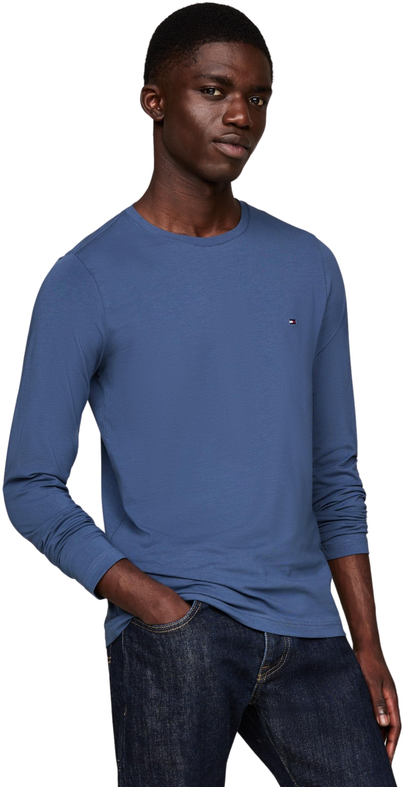 Tommy Hilfiger Men's Long Sleeve Stretch Slim Fit Cotton Shirt, Blue (Aegean Sea), XS