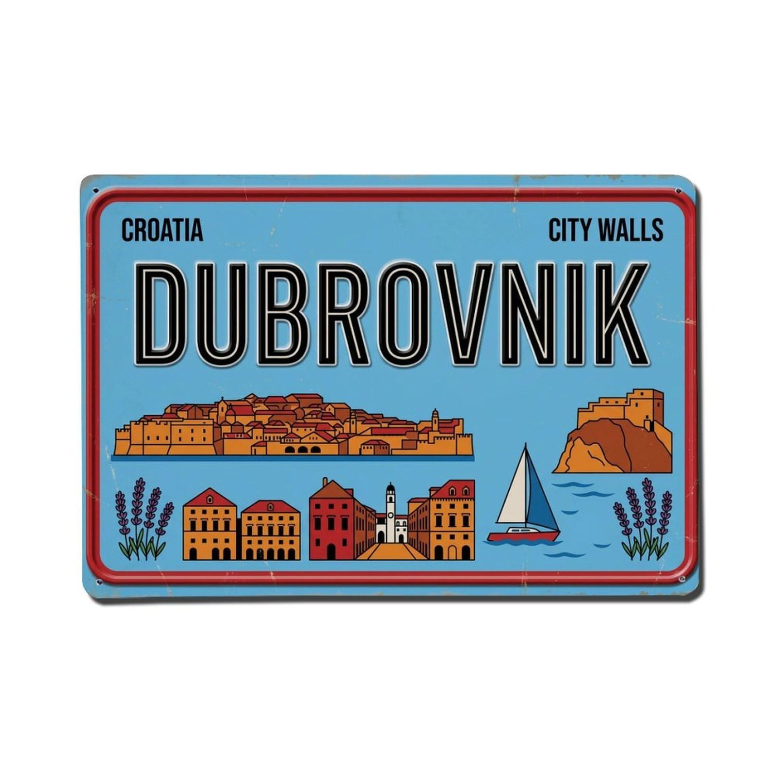 Xanthor Style Vintage Travel Dubrovnik Croatia Walls Adriatic Metal Tin Sign