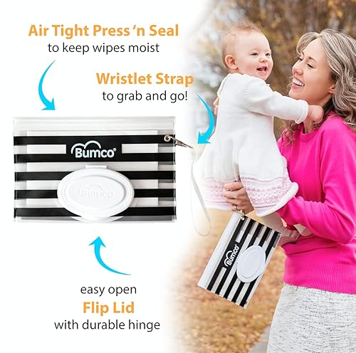 Miniatura 3 de BUMCO Dispensador de toallitas hermético, se mantiene húmedo, bolsa recargable reutilizable, organizador de bolsa de pañales para viajes, embrague