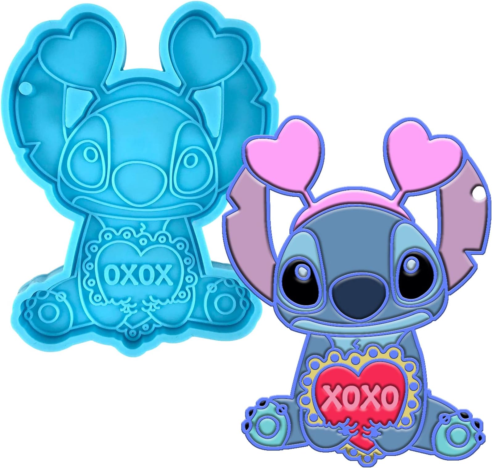 Shiny Keychain Resin Molds Alien Heart Silicone Casting Molds for DIY Valentine's Day Keychain Pendant Decoration or Homemade Chocolate Dessert (XOXO)