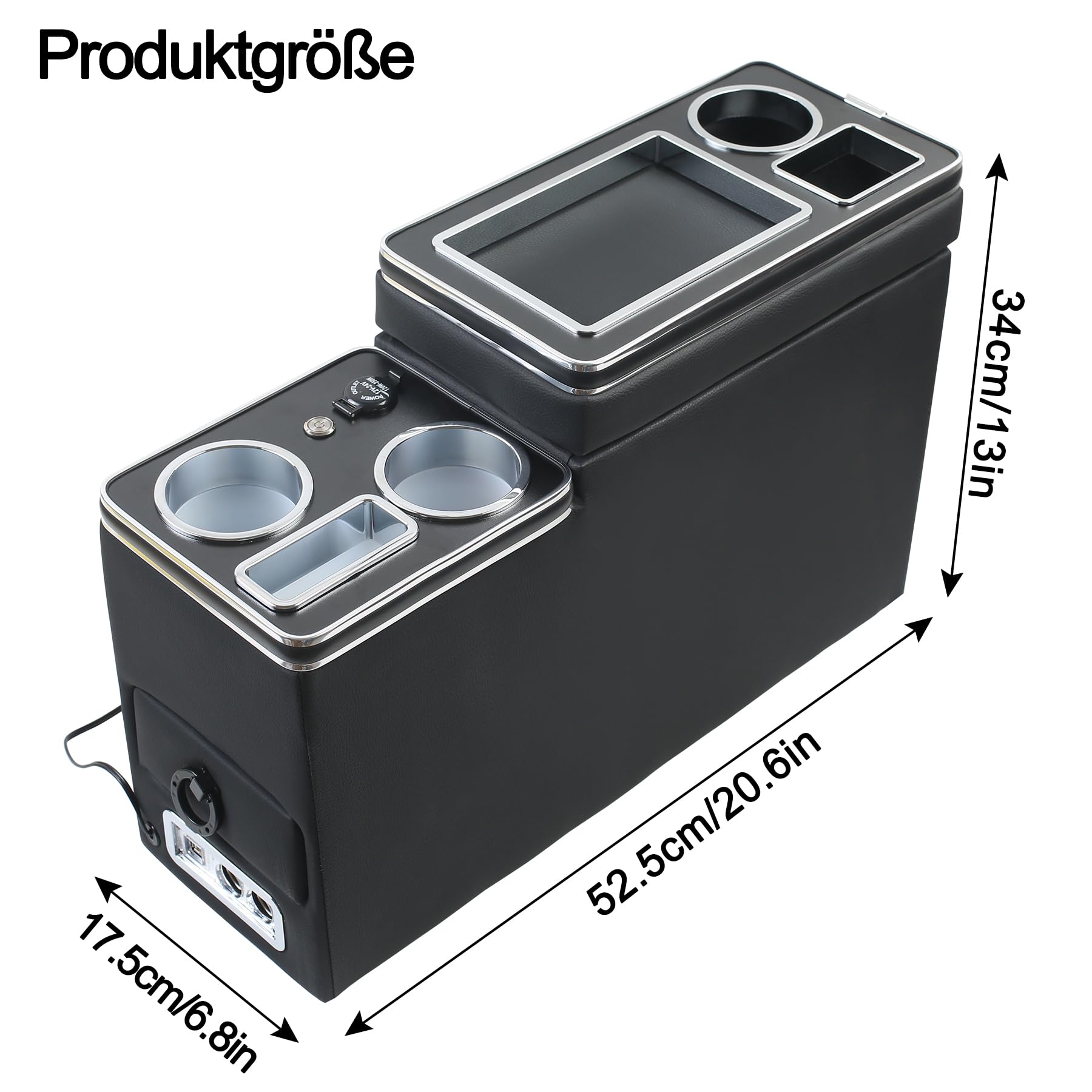 Konsola środkowa z półkami, schowek, błyszcząca skóra, konsola środkowa, akcesoria z lampkami USB LED, do zapalniczki samochodowej, uchwyt na napoje, uchwyt na telefon, kompatybilny z VW T4,