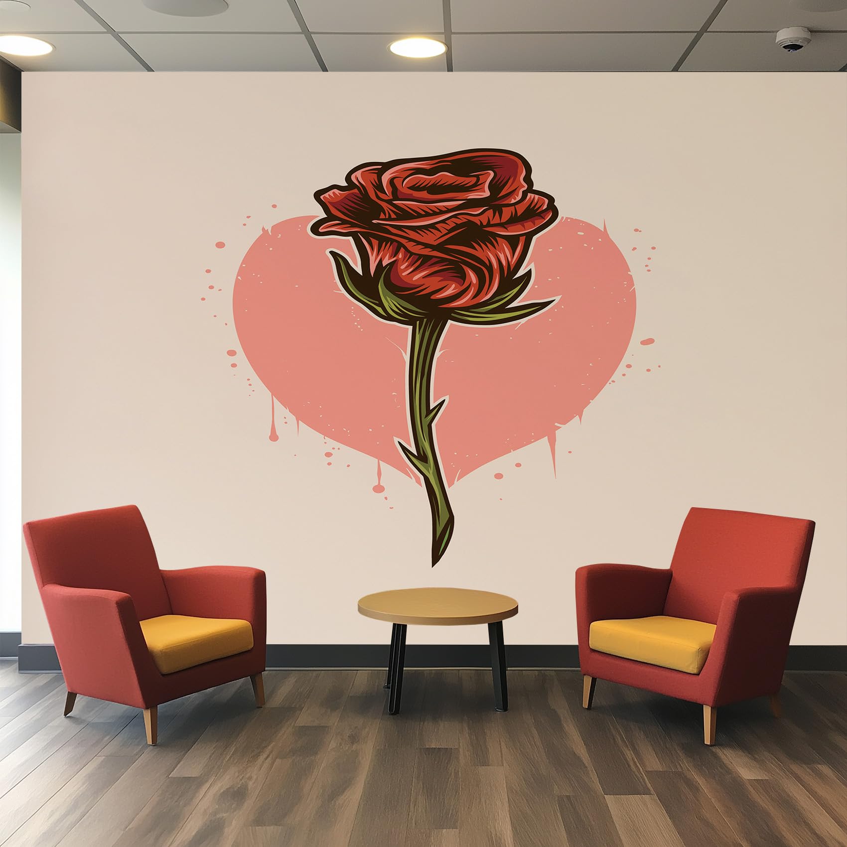 Papier peint panoramique fleur rouge pour transformer un salon cosy