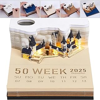 3D Castle Desk Calendar 2025, Weekly Planner with Light, Architectural Design Time Piece Calendar 2025 (Style 1)