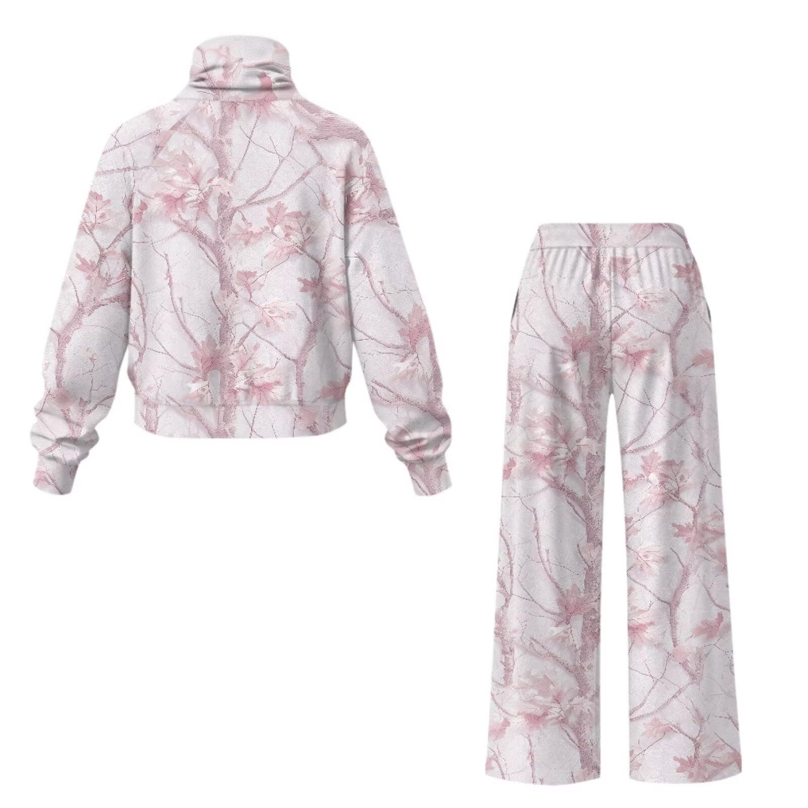 SEANATIVE Conjunto de sudadera de cuello alto de 2 piezas con pantalones deportivos de pierna ancha a juego, conjunto de descanso de gran tamaño para mujer, conjunto de chándal de talla grande, Caza