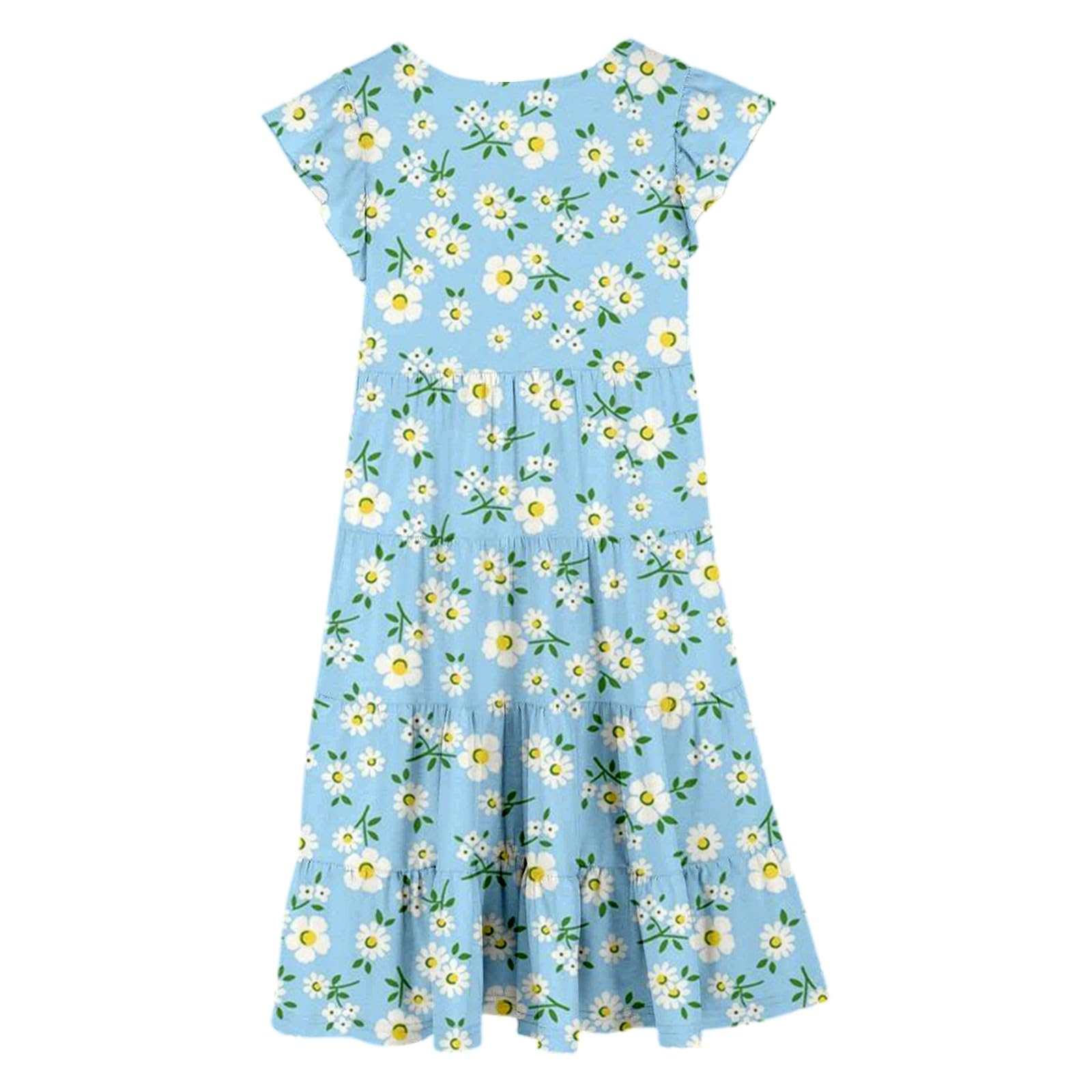 Robe été Enfant Fille 6-15 Ans sans Manches à Volants Imprimé Fleur Robe Ado Fille Chic et Elegant Legere Fluide Fashion Casual Confortable Soirée Vacances Dress