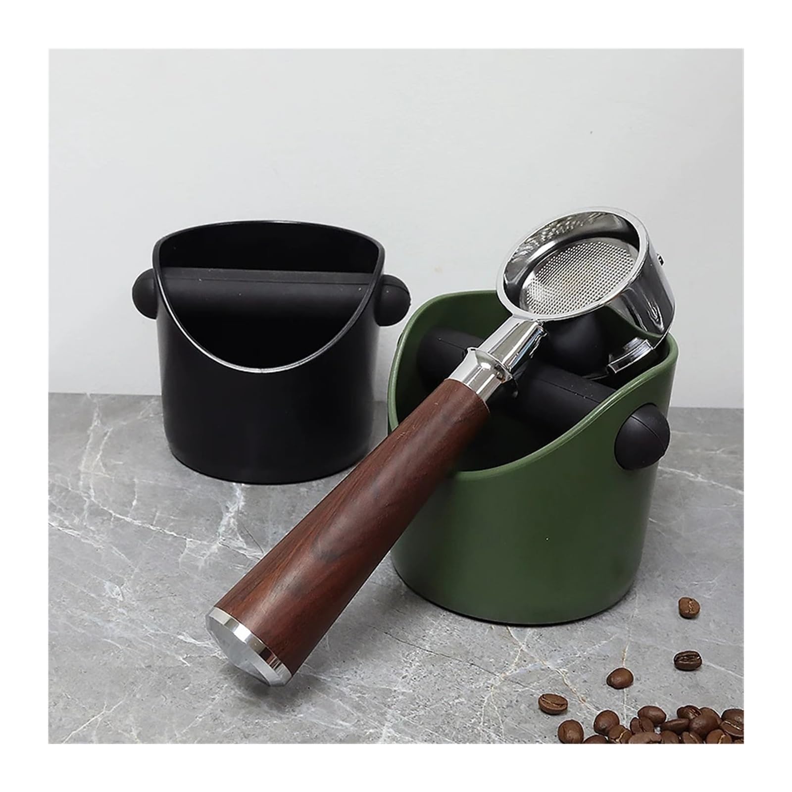 Genérico Knock Box Contenedor de posos café, contenedor basura antideslizante, Compatible con accesorios Bar y cafetería, herramientas Barista(A Black 450ml)