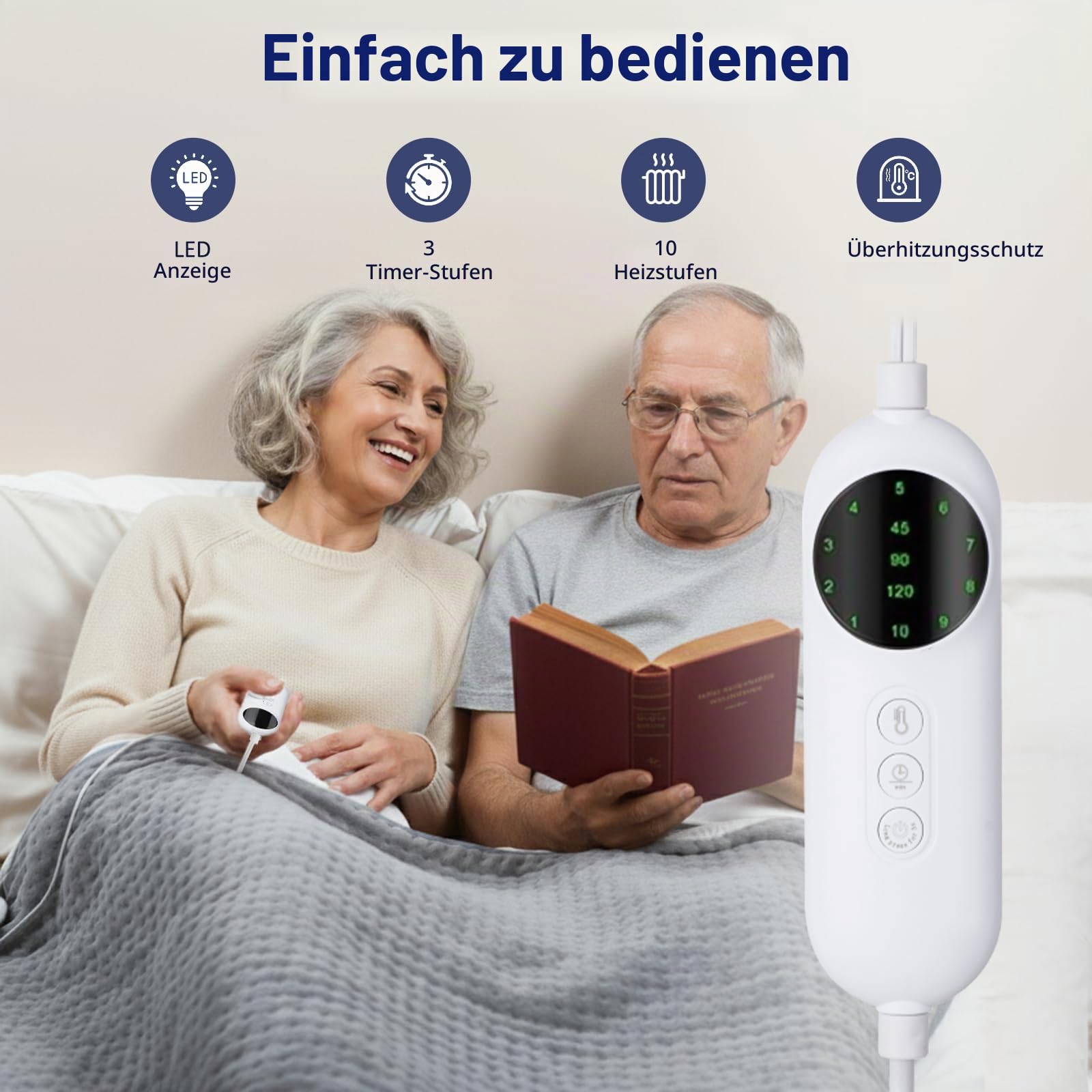 XXXL-Heizkissen, 100 x 50 cm Extra großes Wärmekissen für Rücken Bauch und Beine, Sicherheits- elektrisch heizmatte, schnelles Aufheizen, 10 Temperaturstufen, Abschaltautomatik und Überhitzungsschutz