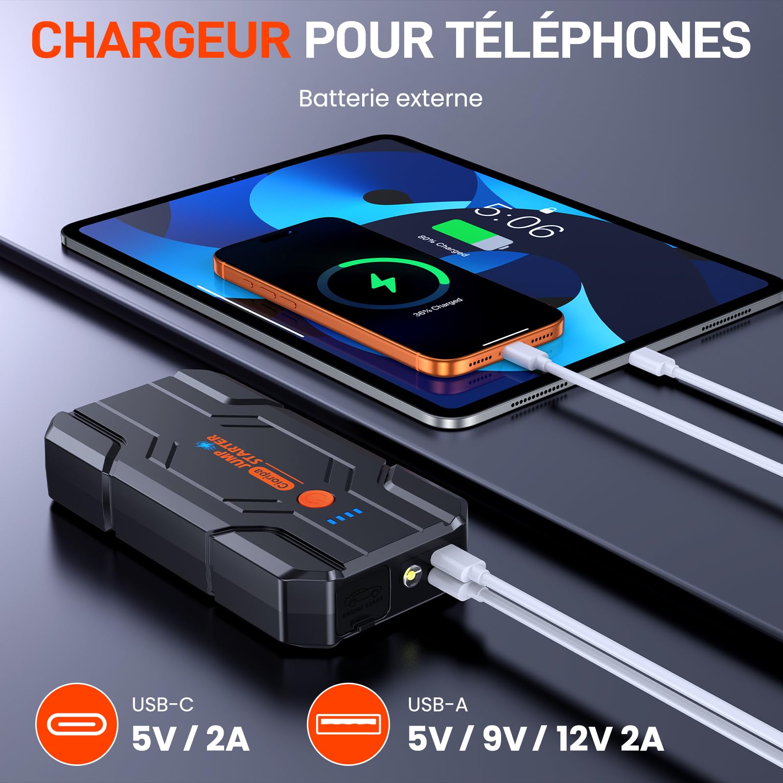 Booster Batterie Voiture 𝟏𝟎𝟎𝟎𝟎𝐀14.8V 9,0L Gaz 8,5L Diesel Auto