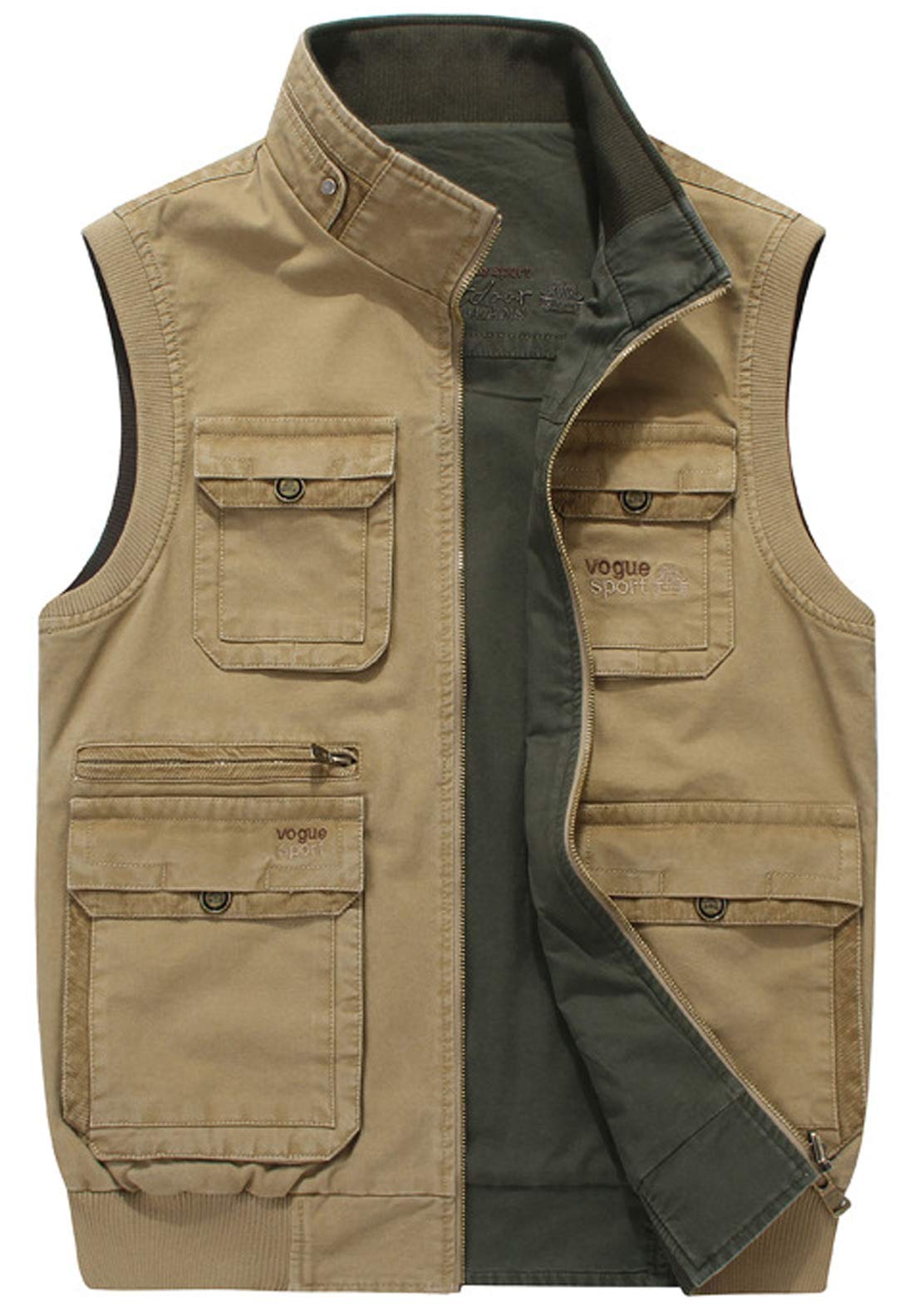 chouyatou Men's Outdoor Sports Zip Reversible Multi-Pocket Fish Work Travel Vest Jacket-picture-56