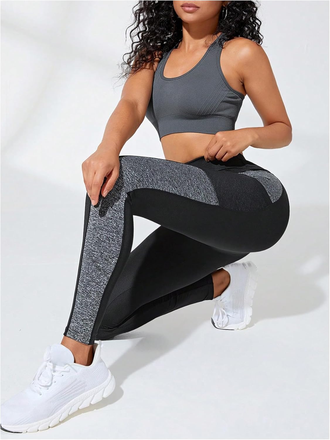 WDIRARA Women's High Waisted Yoga Pants Color Block Tummy Control Athletic Workout Leggings with Pockets - Image 6