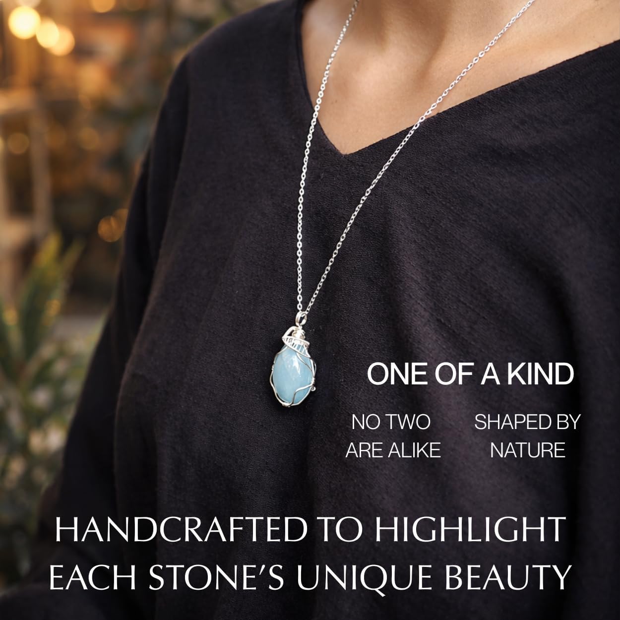 Designs by Nature Gems Women’s Birthstone Statement Necklace – Handcrafted Sculptural Gemstone Pendant in Silver Plated Setting with 24" Chain