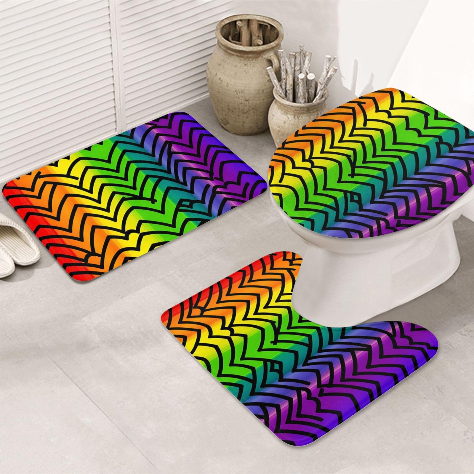 Tapis de bain antidérapant absorbant arc-en-ciel lot de 3